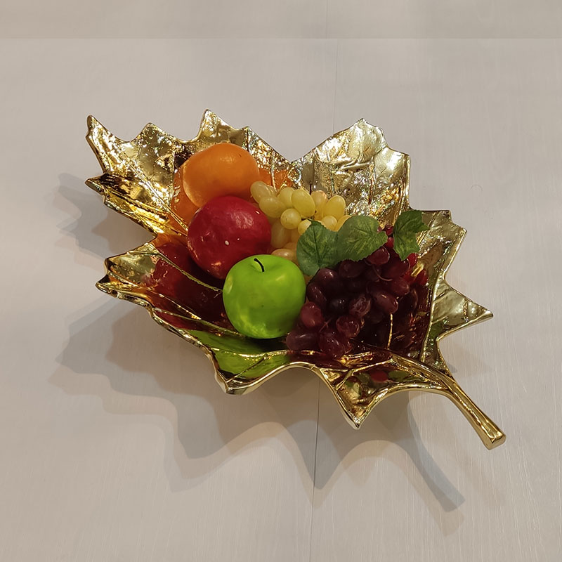 میوه خوری آلومینیومی طرح برگ چنار سایز بزرگ طلایی پی وی دی