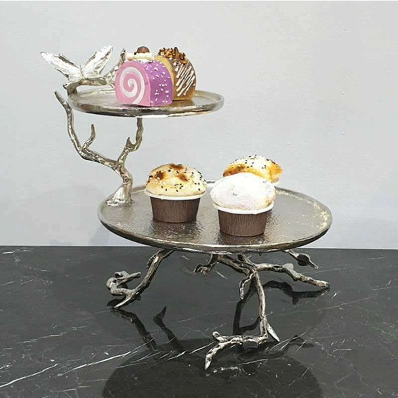 شیرینی خوری 2 طبقه پروانه الومینیومی نقره ای