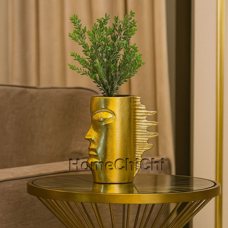 گلدان آلومینیومی طرح چهره طلایی