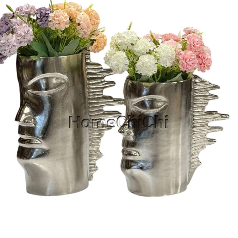 گلدان آلومینیومی طرح چهره نقره ای