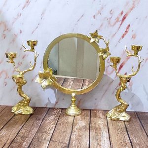آینه و شمعدان آلومینیومی گل یاس طلایی